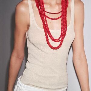ZARA NWT Long 5 Strand Red Beaded Waterfall Necklace